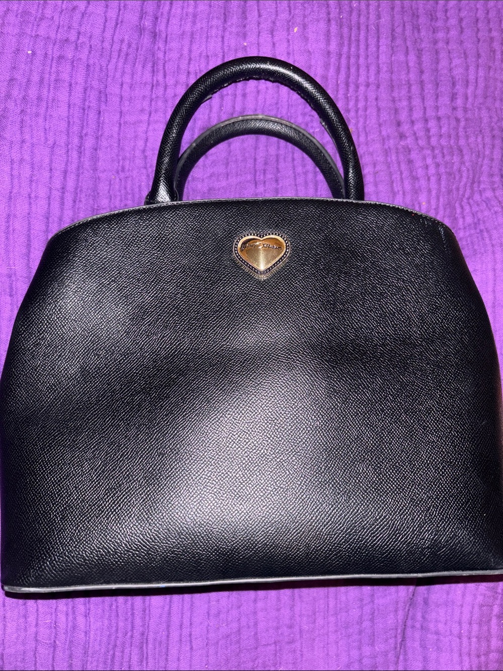 Betsey Johnson Black Top-Handle Satchel with Gold Heart Accent
